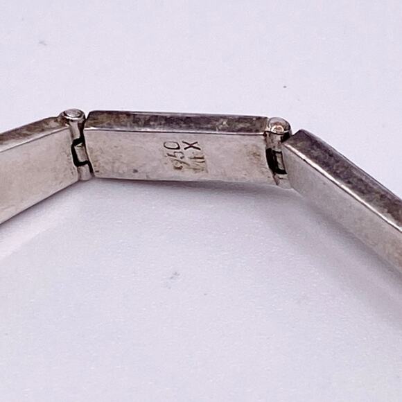 Taxco Mexico Sterling Silver Bracelet With Inlaid Fire Blue Opal Panels 7” - Picture 9 of 9